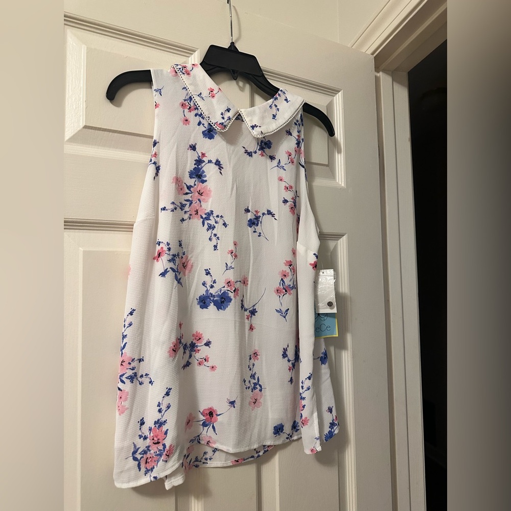 Cece White Floral Blouse